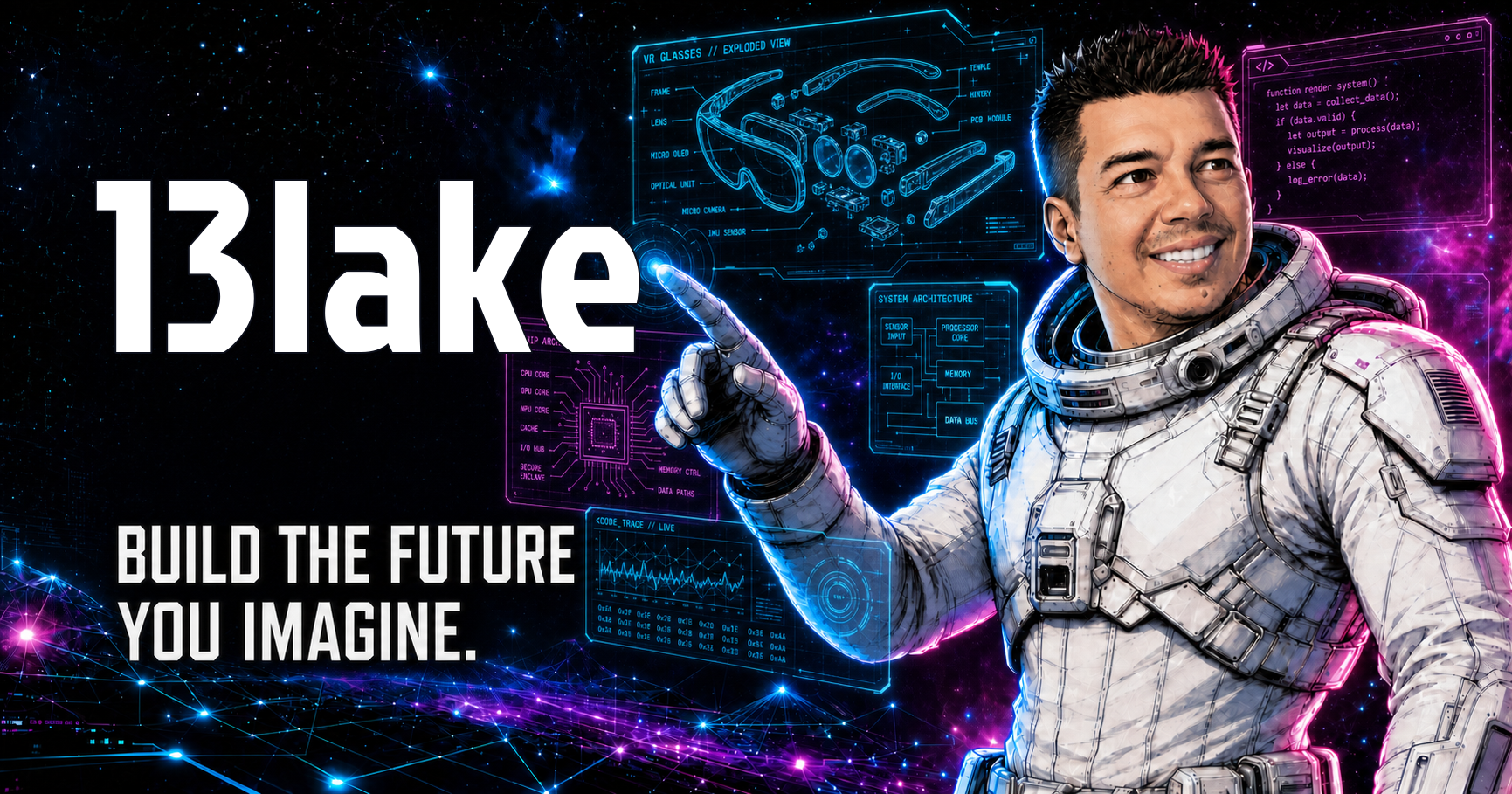 13lake deep-space scene in blue, cyan, pink, and purple